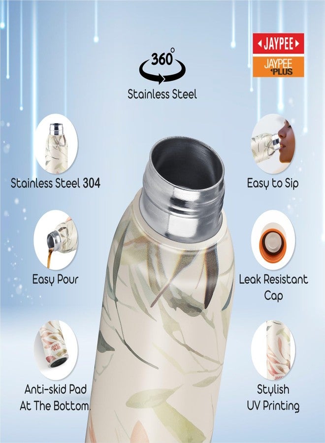 جايبي بلس زجاجة مياه جاي بي بلس بانش برايم المصنوعة من الفولاذ المقاوم للصدأ والمطبوعة والمعزولة بتفريغ الهواء سعة 500 مل | قارورة معتمدة من معهد المواصفات والمقاييس الهندية (ISI) مقاومة للصدأ والتسرب، تحافظ على المشروبات ساخنة وباردة لمدة 24 ساعة، مثالية لأطفال المدارس والمكتب والسفر - (لون كريمي) - Image 2